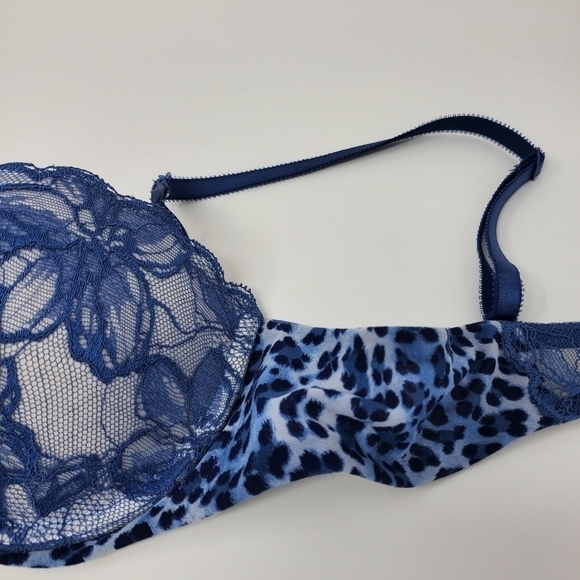 VICTORIA'S SECRET BLUE LACE ANIMAL PRINT BALCONET PUSH UP BRA WOMEN 36B - Picture 14 of 15